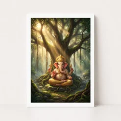 Ganesha Meditating Banyan Tree Golden Light Zen Art Photo Frame 10 ganesha meditating banyan tree golden light zen art 21 white main