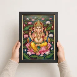 Ganesha Mysore Painting Gold Leaf Lotus Classical Art Photo Frame 11 ganesha mysore painting gold leaf lotus classical art 10 black 3