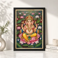 Alternative view of Ganesha Mysore Painting Gold Leaf Lotus Classical Art Photo Frame