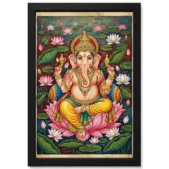 Ganesha Mysore Painting Gold Leaf Lotus Classical Art Photo Frame
