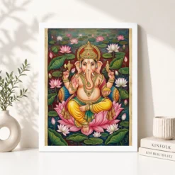 Ganesha Mysore Painting Gold Leaf Lotus Classical Art Photo Frame 12 ganesha mysore painting gold leaf lotus classical art 10 white 4
