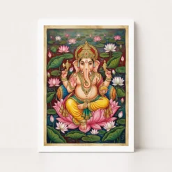 Ganesha Mysore Painting Gold Leaf Lotus Classical Art Photo Frame 13 ganesha mysore painting gold leaf lotus classical art 10 white main