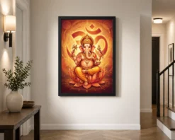 Ganesha Om Mandala Sacred Geometry Saffron Spiritual Art Photo Frame 14 ganesha om mandala sacred geometry saffron spiritual art 16 black 2
