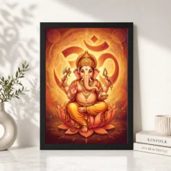 Ganesha Om Mandala Sacred Geometry Saffron Spiritual Art Photo Frame 13 ganesha om mandala sacred geometry saffron spiritual art 16 black 4