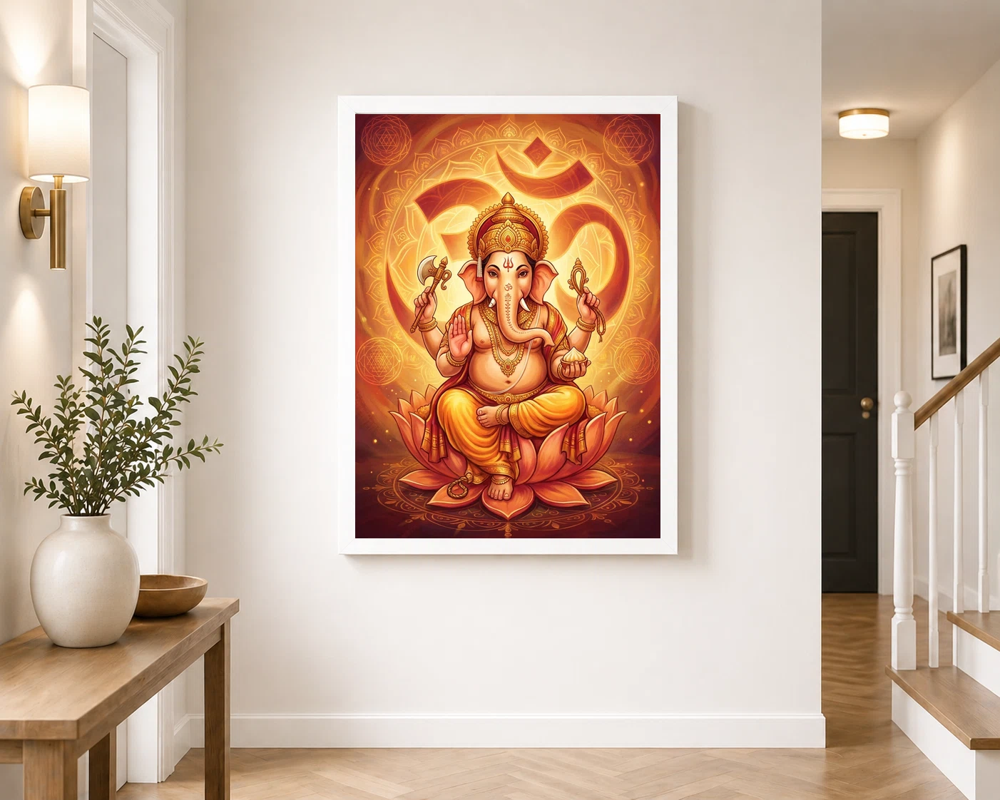 Ganesha Om Mandala Sacred Geometry Saffron Spiritual Art Photo Frame 4 Ganesha Om Mandala Sacred Geometry Saffron Spiritual Art Photo Frame - Image 4