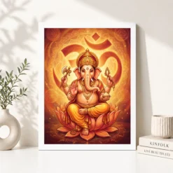 Alternative view of Ganesha Om Mandala Sacred Geometry Saffron Spiritual Art Photo Frame