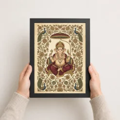 Ganesha Pichwai Painting Peacock Floral Rajasthani Wall Art Photo Frame 15 ganesha pichwai painting peacock floral rajasthani wall art 05 black 3