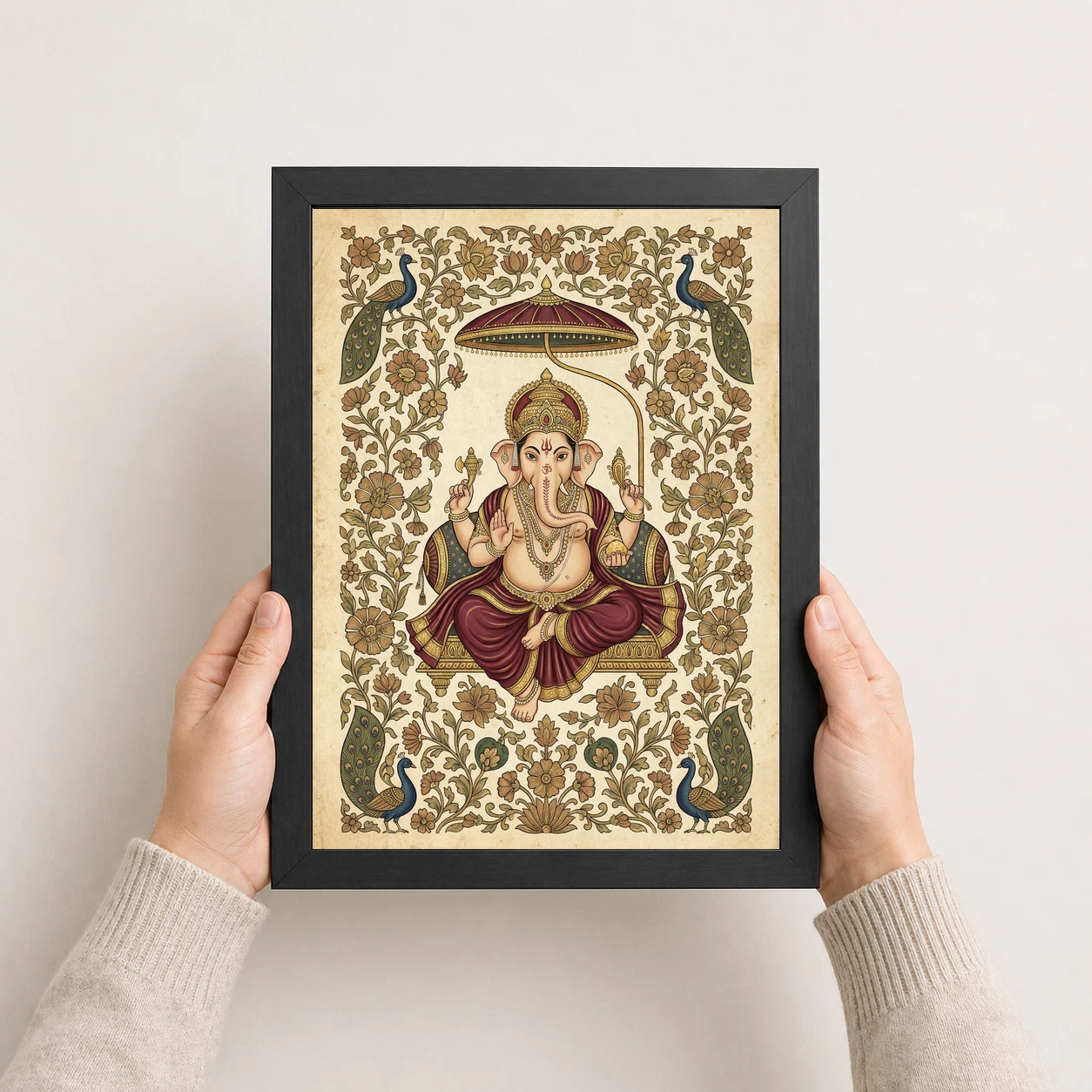 Ganesha Pichwai Painting Peacock Floral Rajasthani Wall Art Photo Frame 8 Ganesha Pichwai Painting Peacock Floral Rajasthani Wall Art Photo Frame - Image 8