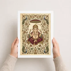 Ganesha Pichwai Painting Peacock Floral Rajasthani Wall Art Photo Frame 12 ganesha pichwai painting peacock floral rajasthani wall art 05 white 3