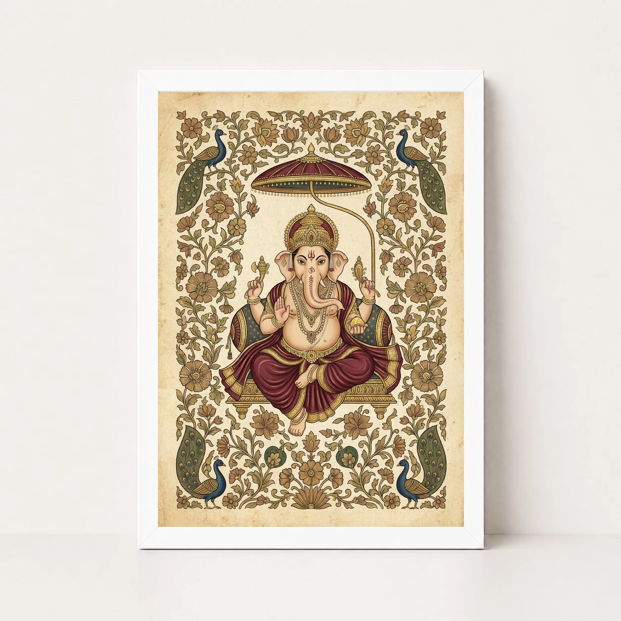 Ganesha Pichwai Painting Peacock Floral Rajasthani Wall Art Photo Frame 3 Ganesha Pichwai Painting Peacock Floral Rajasthani Wall Art Photo Frame - Image 3