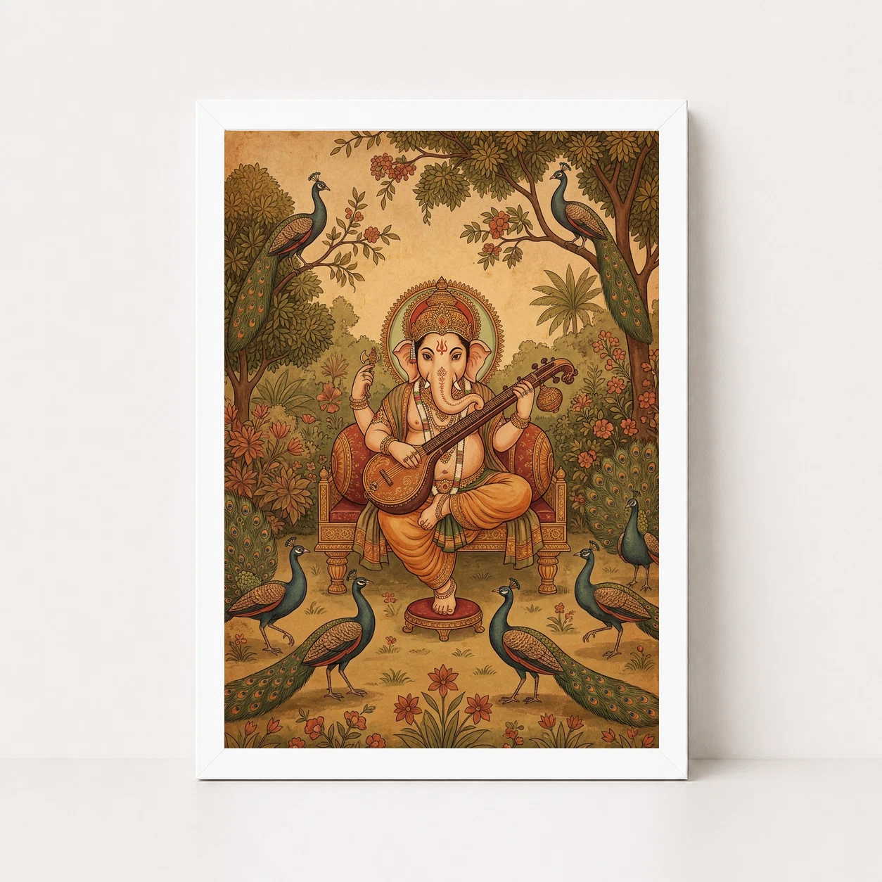 Ganesha Playing Veena Peacock Rajasthani Miniature Painting Photo Frame 6 Ganesha Playing Veena Peacock Rajasthani Miniature Painting Photo Frame - Image 6