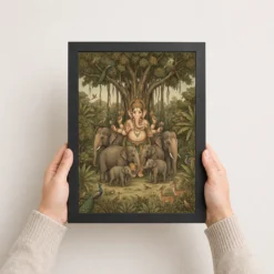 ganesha protecting elephants forest nature earthy art 19 black 3