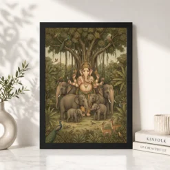 ganesha protecting elephants forest nature earthy art 19 black 4