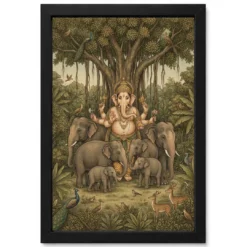 Ganesha Protecting Elephants Forest Nature Earthy Art Photo Frame