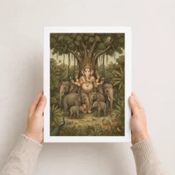 ganesha protecting elephants forest nature earthy art 19 white 3