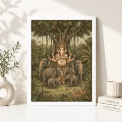 Alternative view of Ganesha Protecting Elephants Forest Nature Earthy Art Photo Frame