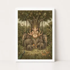 ganesha protecting elephants forest nature earthy art 19 white main