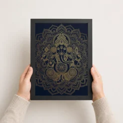 Ganesha Sacred Geometry Line Art Gold Navy Luxury Wall Art Photo Frame 11 ganesha sacred geometry line art gold navy luxury wall art 08 black 3