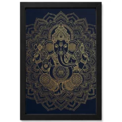 Ganesha Sacred Geometry Line Art Gold Navy Luxury Wall Art Photo Frame