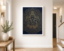 Ganesha Sacred Geometry Line Art Gold Navy Luxury Wall Art Photo Frame 14 ganesha sacred geometry line art gold navy luxury wall art 08 white 2
