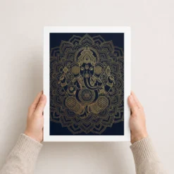 Ganesha Sacred Geometry Line Art Gold Navy Luxury Wall Art Photo Frame 15 ganesha sacred geometry line art gold navy luxury wall art 08 white 3