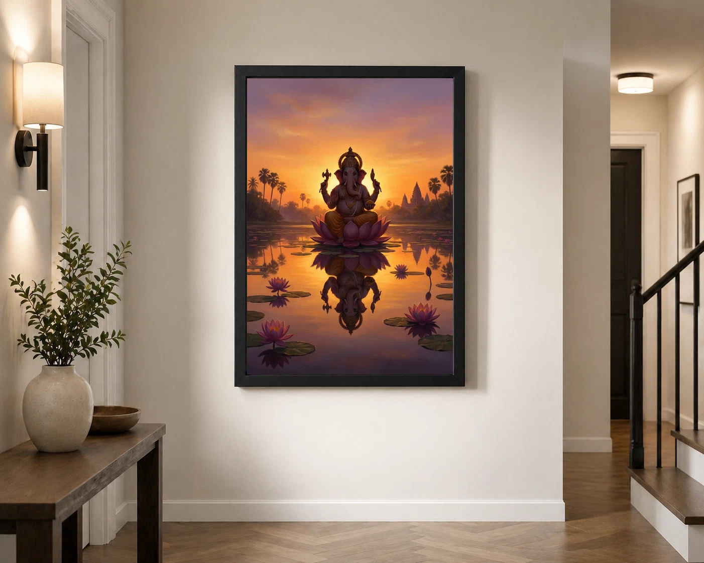 Ganesha Sunrise Lotus Pond Golden Morning Digital Art Photo Frame 7 Ganesha Sunrise Lotus Pond Golden Morning Digital Art Photo Frame - Image 7