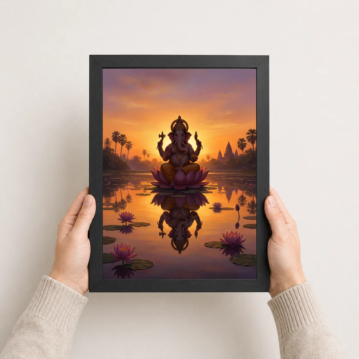 Ganesha Sunrise Lotus Pond Golden Morning Digital Art Photo Frame 8 Ganesha Sunrise Lotus Pond Golden Morning Digital Art Photo Frame - Image 8