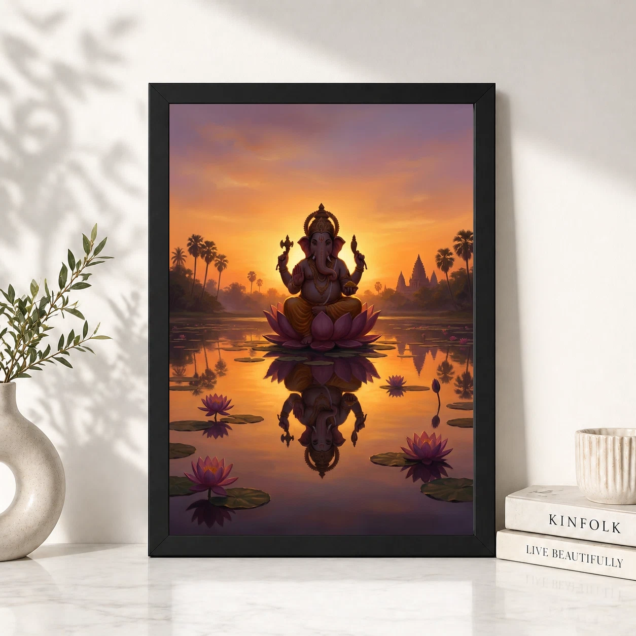 Ganesha Sunrise Lotus Pond Golden Morning Digital Art Photo Frame 6 Ganesha Sunrise Lotus Pond Golden Morning Digital Art Photo Frame - Image 6