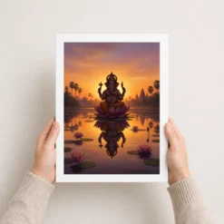 Ganesha Sunrise Lotus Pond Golden Morning Digital Art Photo Frame 12 ganesha sunrise lotus pond golden morning digital art 15 white 3