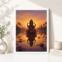 Alternative view of Ganesha Sunrise Lotus Pond Golden Morning Digital Art Photo Frame