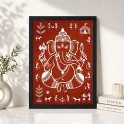Alternative view of Ganesha Warli Tribal Art White Red Maharashtra Folk Art Photo Frame