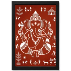 Ganesha Warli Tribal Art White Red Maharashtra Folk Art Photo Frame