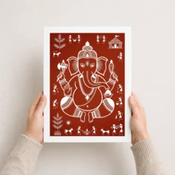 Ganesha Warli Tribal Art White Red Maharashtra Folk Art Photo Frame 15 ganesha warli tribal art white red maharashtra folk art 20 white 3