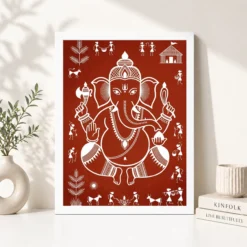 Ganesha Warli Tribal Art White Red Maharashtra Folk Art Photo Frame 12 ganesha warli tribal art white red maharashtra folk art 20 white 4