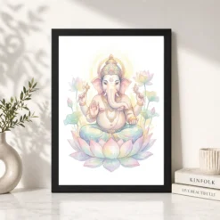 Ganesha Watercolor Meditation Pastel Lotus Spiritual Art Photo Frame 13 ganesha watercolor meditation pastel lotus spiritual art 03 black 4