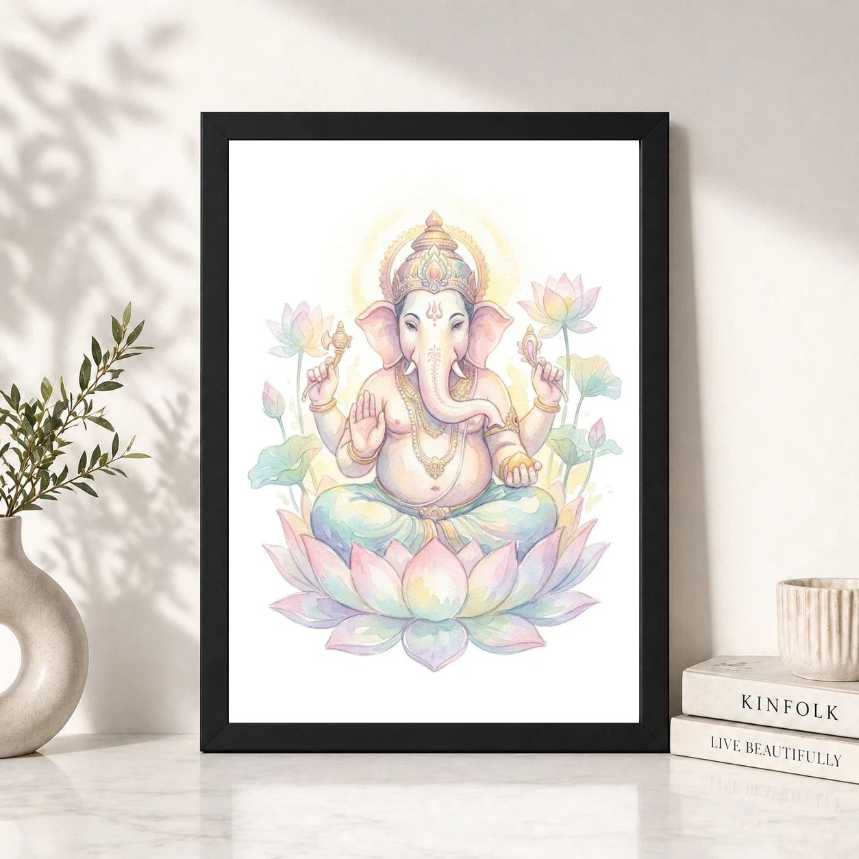 Ganesha Watercolor Meditation Pastel Lotus Spiritual Art Photo Frame 6 Ganesha Watercolor Meditation Pastel Lotus Spiritual Art Photo Frame - Image 6