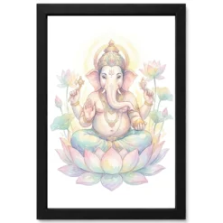 Ganesha Watercolor Meditation Pastel Lotus Spiritual Art Photo Frame