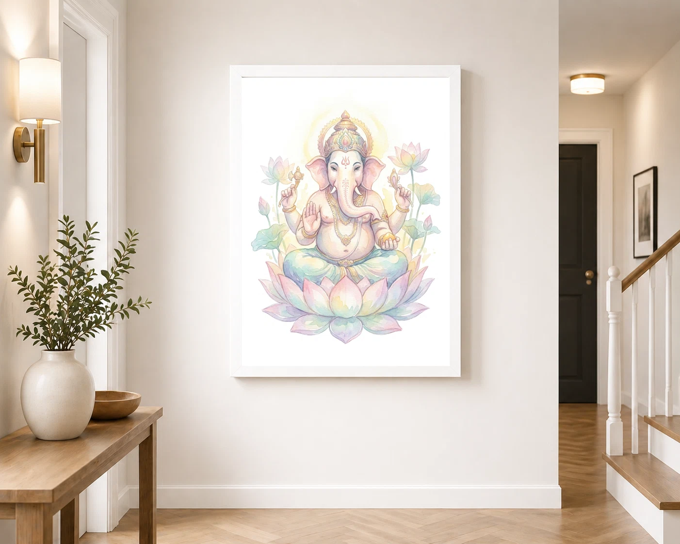 Ganesha Watercolor Meditation Pastel Lotus Spiritual Art Photo Frame 4 Ganesha Watercolor Meditation Pastel Lotus Spiritual Art Photo Frame - Image 4