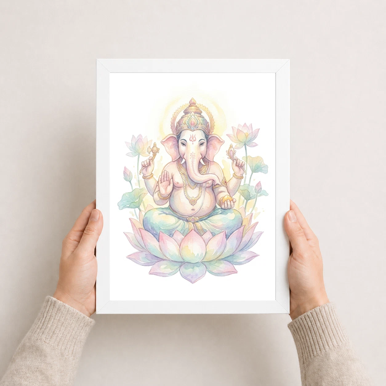 Ganesha Watercolor Meditation Pastel Lotus Spiritual Art Photo Frame 5 Ganesha Watercolor Meditation Pastel Lotus Spiritual Art Photo Frame - Image 5