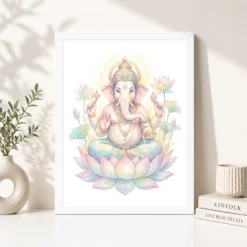 Alternative view of Ganesha Watercolor Meditation Pastel Lotus Spiritual Art Photo Frame