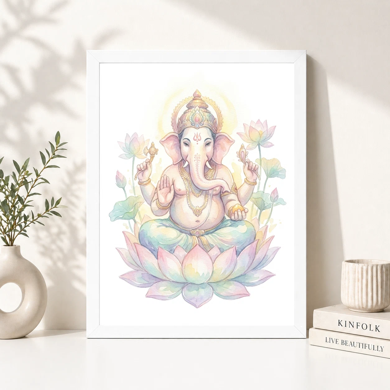 Ganesha Watercolor Meditation Pastel Lotus Spiritual Art Photo Frame 2 Ganesha Watercolor Meditation Pastel Lotus Spiritual Art Photo Frame - Image 2