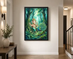 Ganesha With Peacock Forest Watercolor Vibrant Art Photo Frame 10 ganesha with peacock forest watercolor vibrant art 13 black 2