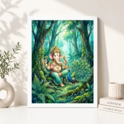 Ganesha With Peacock Forest Watercolor Vibrant Art Photo Frame 12 ganesha with peacock forest watercolor vibrant art 13 white 4