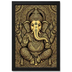 Ganesha Zentangle Black Gold Intricate Luxury Poster Art Photo Frame