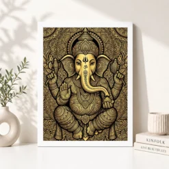 Alternative view of Ganesha Zentangle Black Gold Intricate Luxury Poster Art Photo Frame