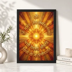 gayatri mantra sacred art sun rays sanskrit gold orange art 02 black 4