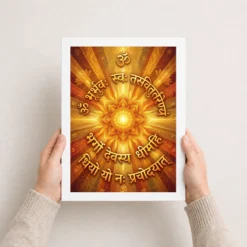 gayatri mantra sacred art sun rays sanskrit gold orange art 02 white 3