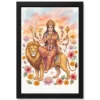 Goddess Durga Watercolor Lion Sunset Serene Powerful Art Photo Frame