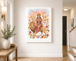 Goddess Durga Watercolor Lion Sunset Serene Powerful Art Photo Frame 14 goddess durga watercolor lion sunset serene powerful art 03 white 2