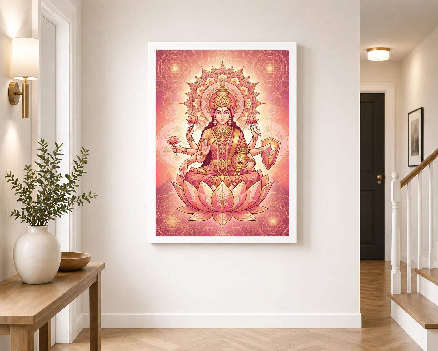 Goddess Lakshmi Geometric Mandala Gold Pink Sacred Art Photo Frame 4 Goddess Lakshmi Geometric Mandala Gold Pink Sacred Art Photo Frame - Image 4